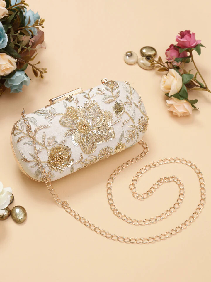 White Embroidered Clutch Bag for Women | Handmade Ethnic Party Purse | Indian Bridal & Festive Clutch | Wedding Return Gift
