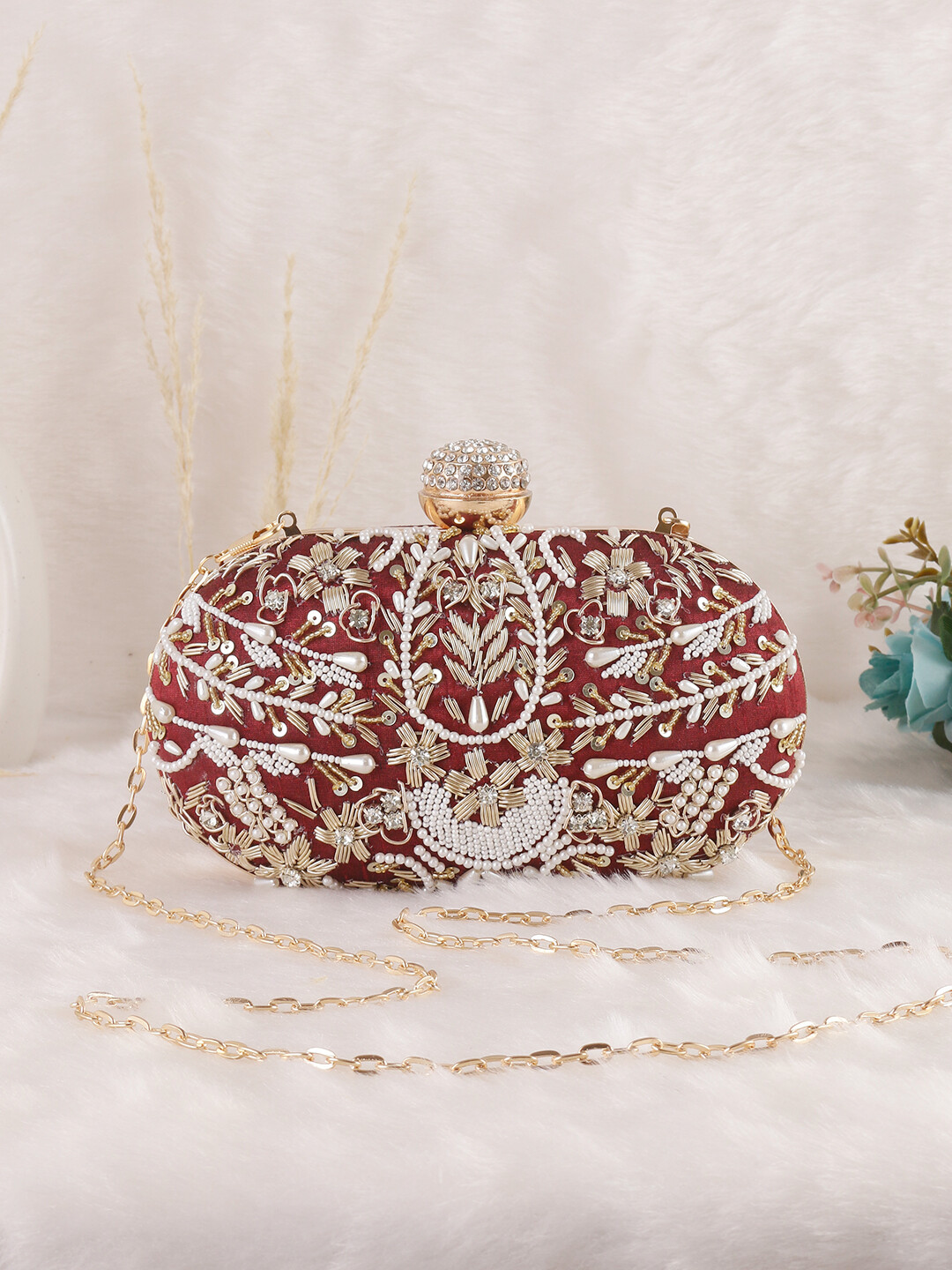 Embroidered Clutch | Handmade Yellow Oval Clutch | Elegant Evening Bag | Minimalist Embroidered Purse - Image 2