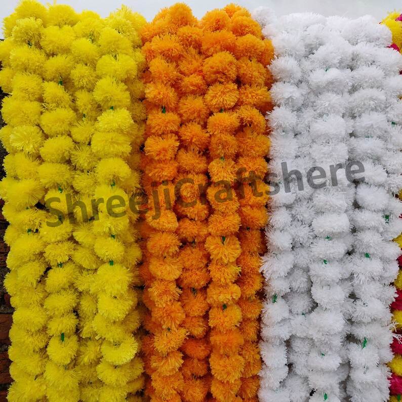 Artificial Marigold Garland | 4.5 Feet Flower Mala | Yellow, Red & Orange Floral Decoration | Wedding, Diwali, Puja, Home Decor - Image 2