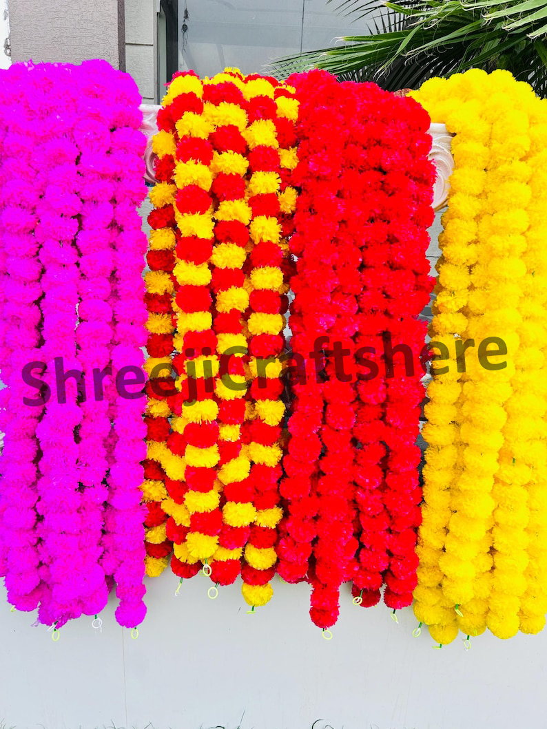 Artificial Marigold Garland | 4.5 Feet Flower Mala | Yellow, Red & Orange Floral Decoration | Wedding, Diwali, Puja, Home Decor - Image 4
