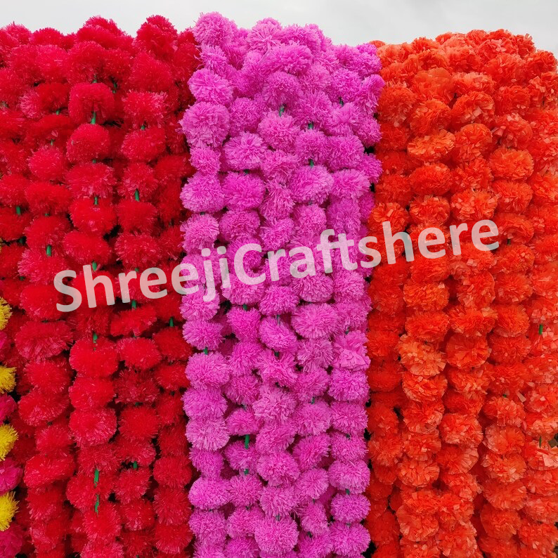 Artificial Marigold Garland | 4.5 Feet Flower Mala | Yellow, Red & Orange Floral Decoration | Wedding, Diwali, Puja, Home Decor - Image 7