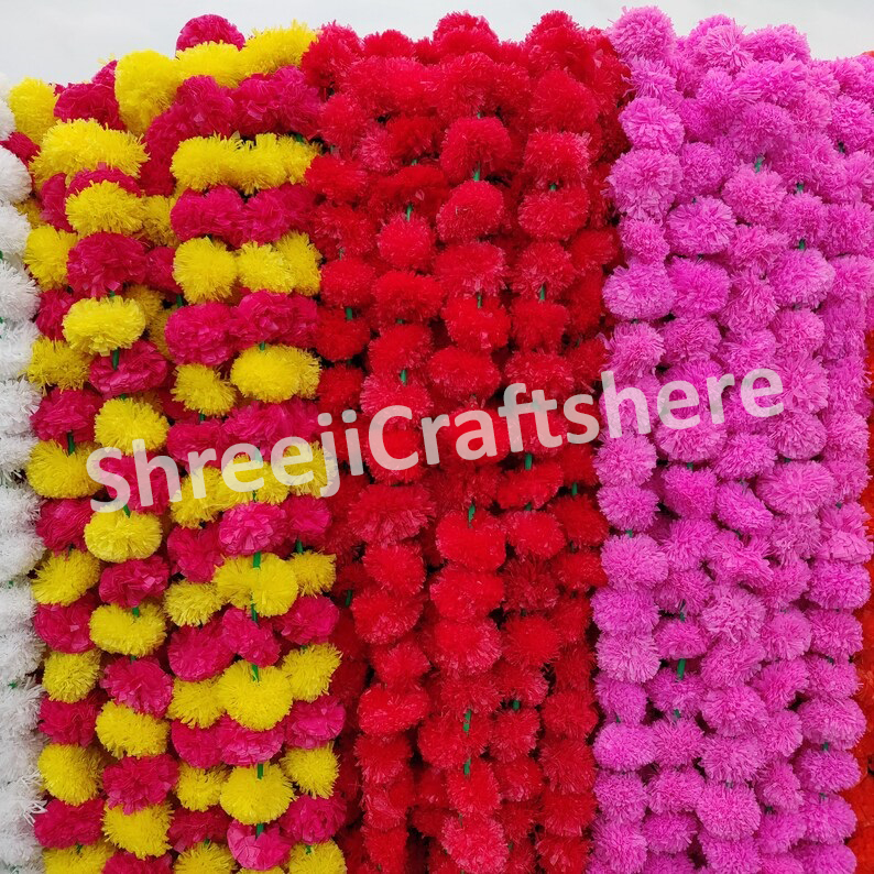 Artificial Marigold Garland | 4.5 Feet Flower Mala | Yellow, Red & Orange Floral Decoration | Wedding, Diwali, Puja, Home Decor - Image 6