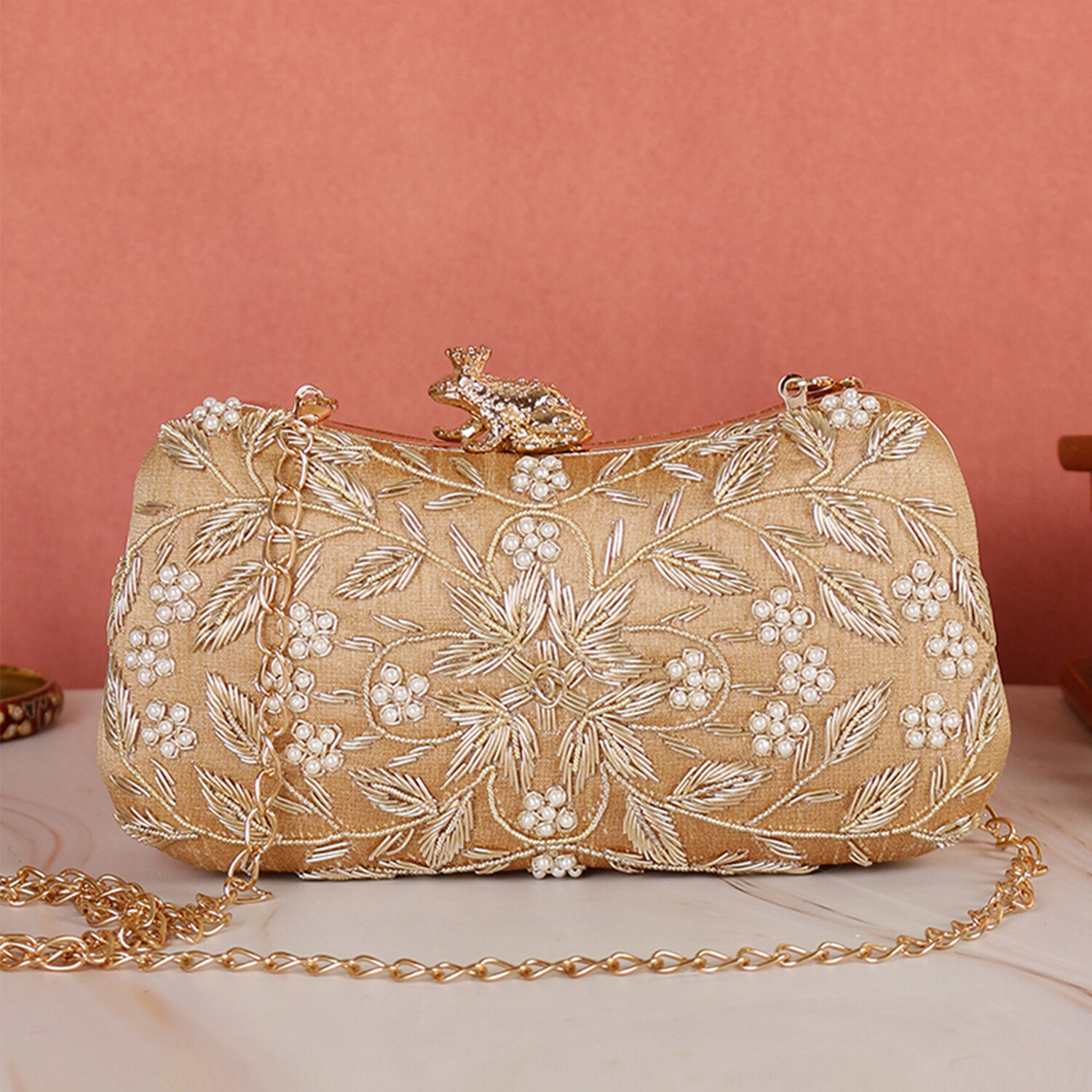Blue Embroidered Clutch Bag for Women | Handmade Ethnic Party Purse | Indian Bridal & Festive Clutch - Image 3