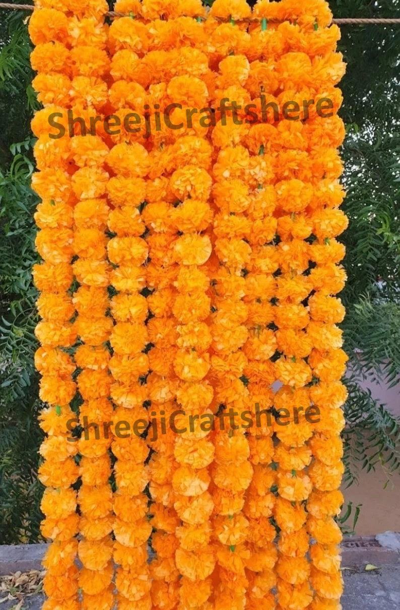 Artificial Marigold Garland | 4.5 Feet Flower Mala | Yellow, Red & Orange Floral Decoration | Wedding, Diwali, Puja, Home Decor - Image 5