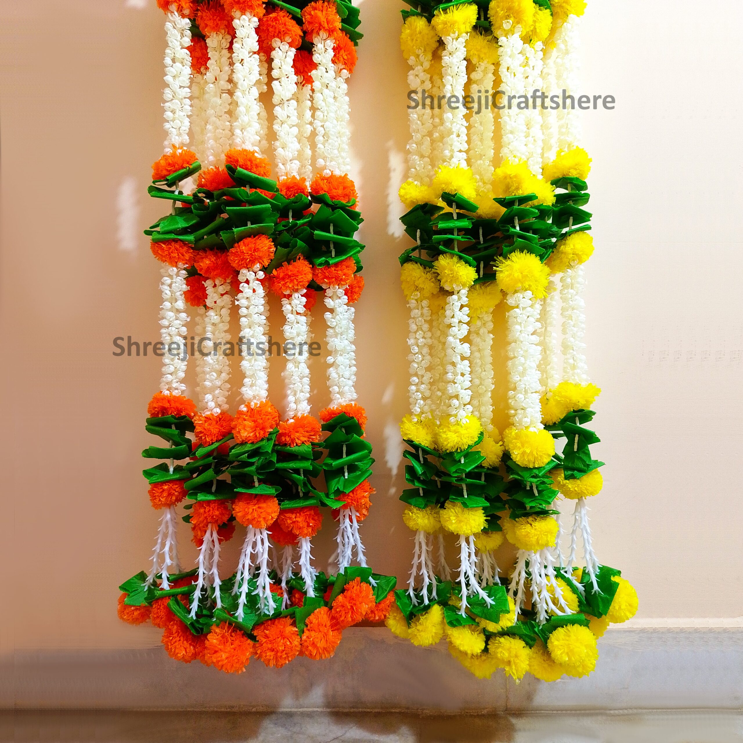 Mogra Marigold Strings | 5 Ft' Floral Decoration | Main Door, Wedding, Diwali, Puja, Home Decor