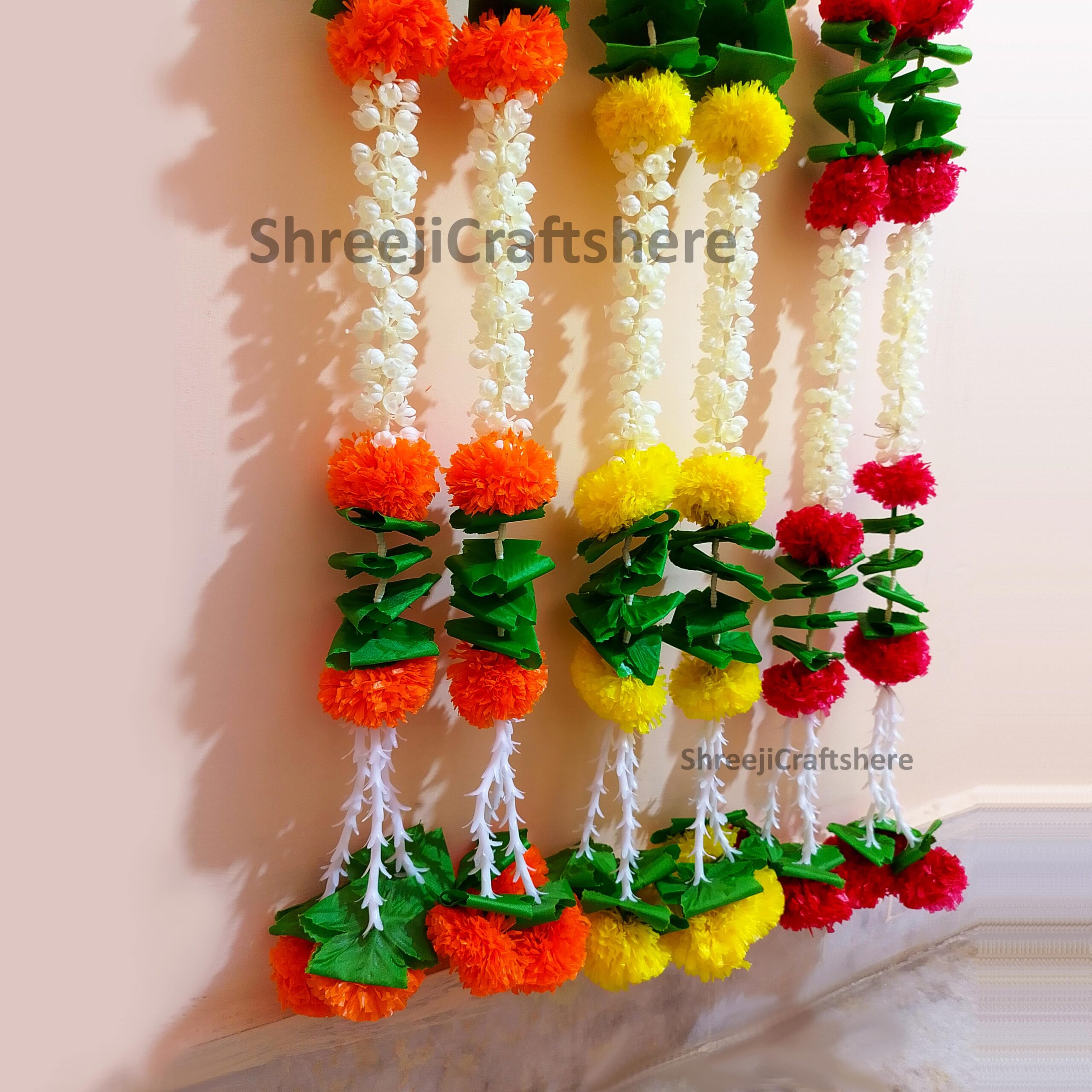 Mogra Marigold Strings | 5 Ft' Floral Decoration | Main Door, Wedding, Diwali, Puja, Home Decor - Image 3