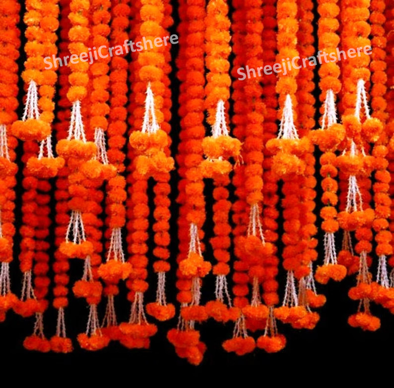 Marigold Tuberose Strings | 5 Ft' Floral Decoration | Main Door, Wedding, Diwali, Puja, Home Decor