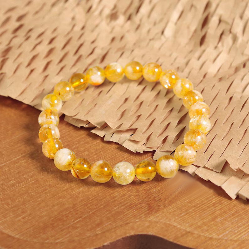 Citrine Crystal Bracelet | Natural Citrine Healing Bracelet | Prosperity & Abundance Bracelet | Yellow Gemstone Beads | Unisex Crystal Jewelry Gift