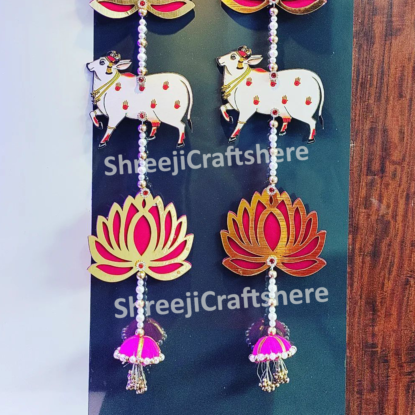 Lotus Pichwai Cow Wall Hanging | Indian Home Decor | Boho Wall Art | Festive & Wedding Decoration - Image 3