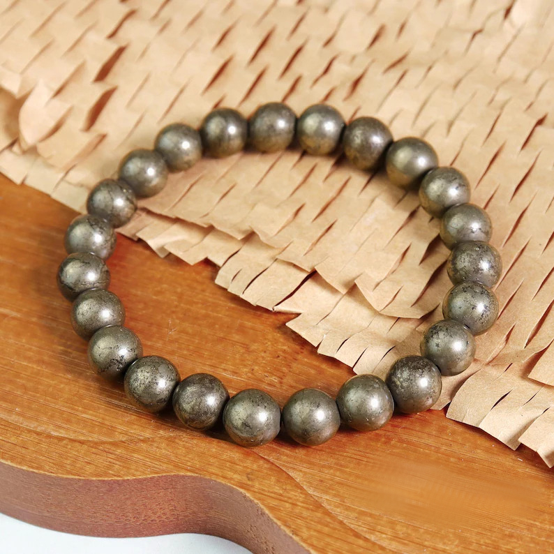 Pyrite Crystal Bracelet | Natural Pyrite Stone Bracelet | Wealth & Abundance Healing Bracelet | Handmade Gemstone Jewelry | Gift for Men & Women