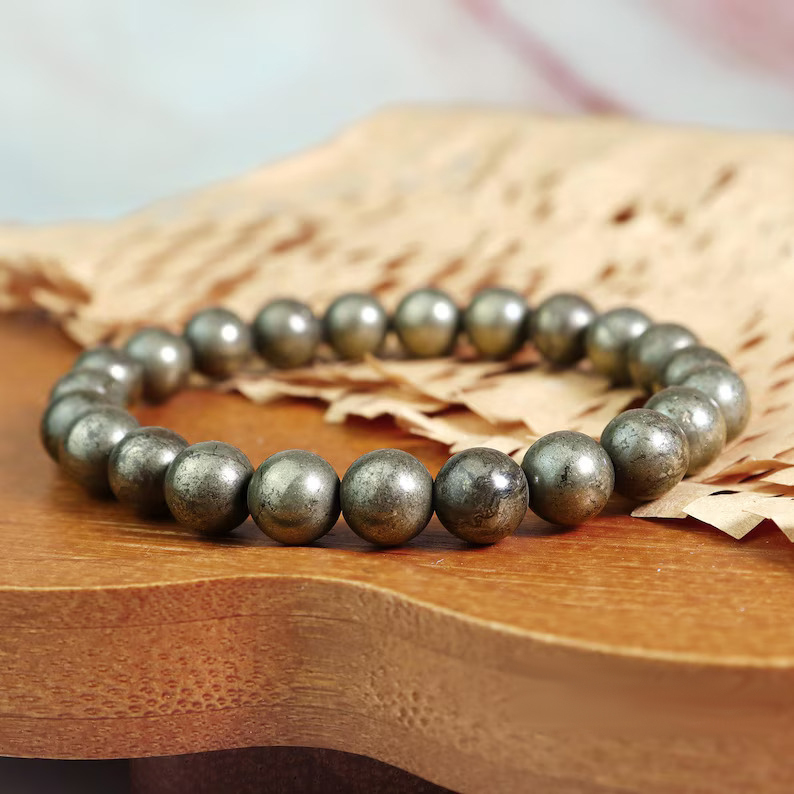 Pyrite Crystal Bracelet | Natural Pyrite Stone Bracelet | Wealth & Abundance Healing Bracelet | Handmade Gemstone Jewelry | Gift for Men & Women - Image 2