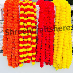 Artificial Marigold Garland | 4.5 Feet Flower Mala | Yellow, Red & Orange Floral Decoration | Wedding, Diwali, Puja, Home Decor