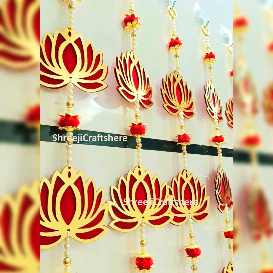Lotus Wall Hangings with Bells | MDF Floral Decor | Handmade Lotus Hanging | Festive & Home Decoration - Image 2