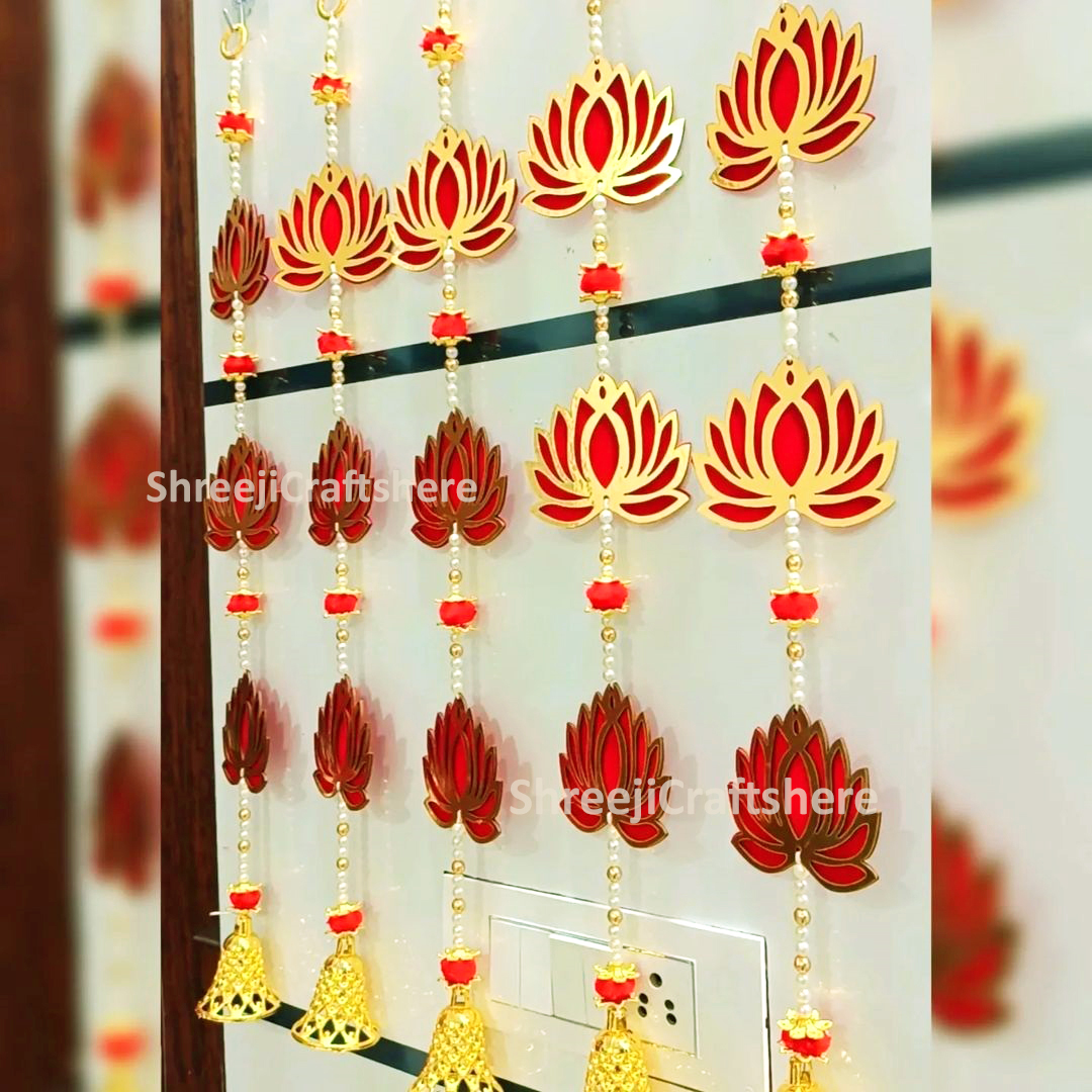 Lotus Wall Hangings with Bells | MDF Floral Decor | Handmade Lotus Hanging | Festive & Home Decoration