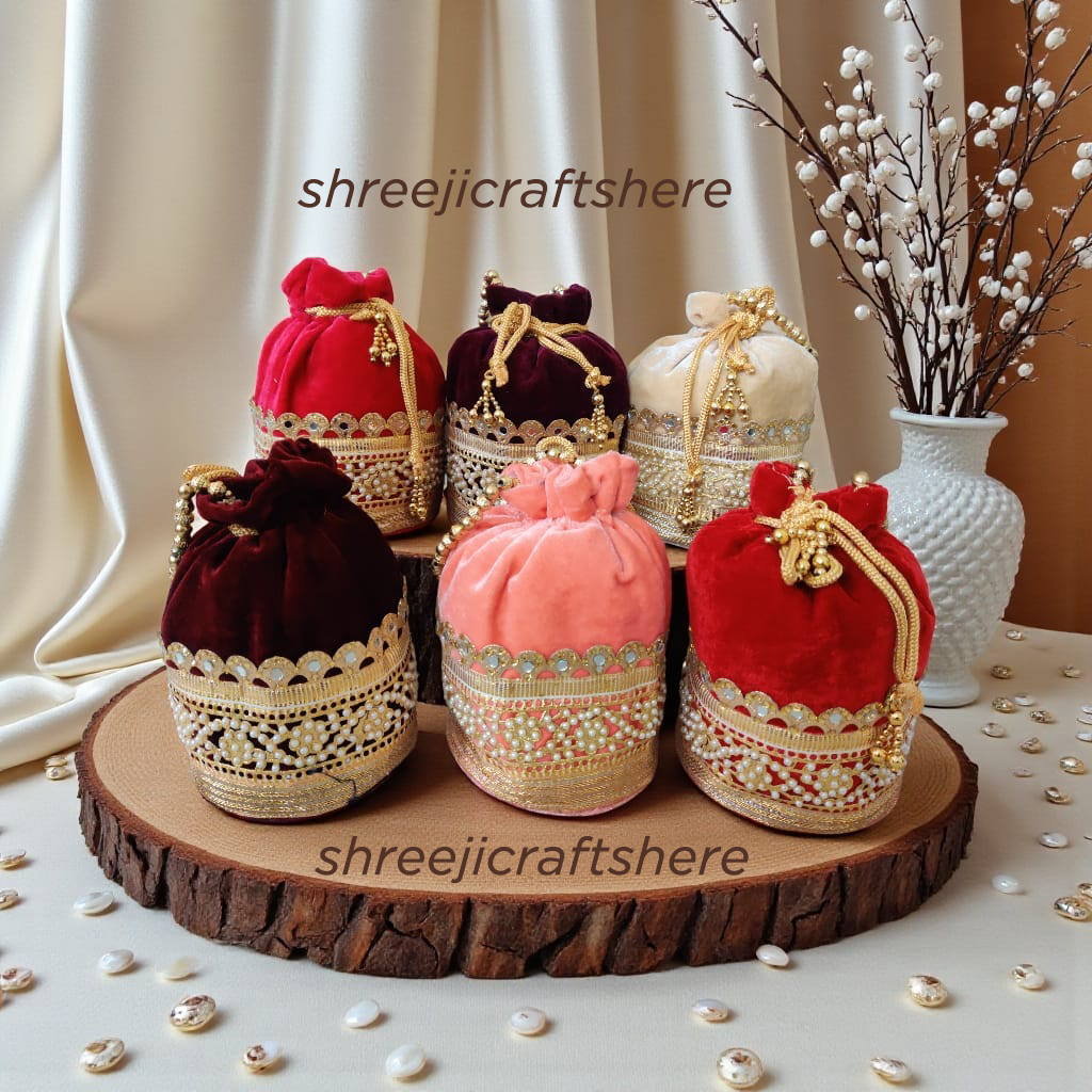 Handmade Velvet Potli Bags | Wedding Return Gift Bags | Bridal Potli Pouch | Indian Festive Gift Bags - Image 2
