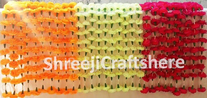 Artificial Marigold Garlands Strings Daisy Fabric | Indian Wedding Decoration | Festive Home Decor | 5 Feet' Flower Garland - Image 3