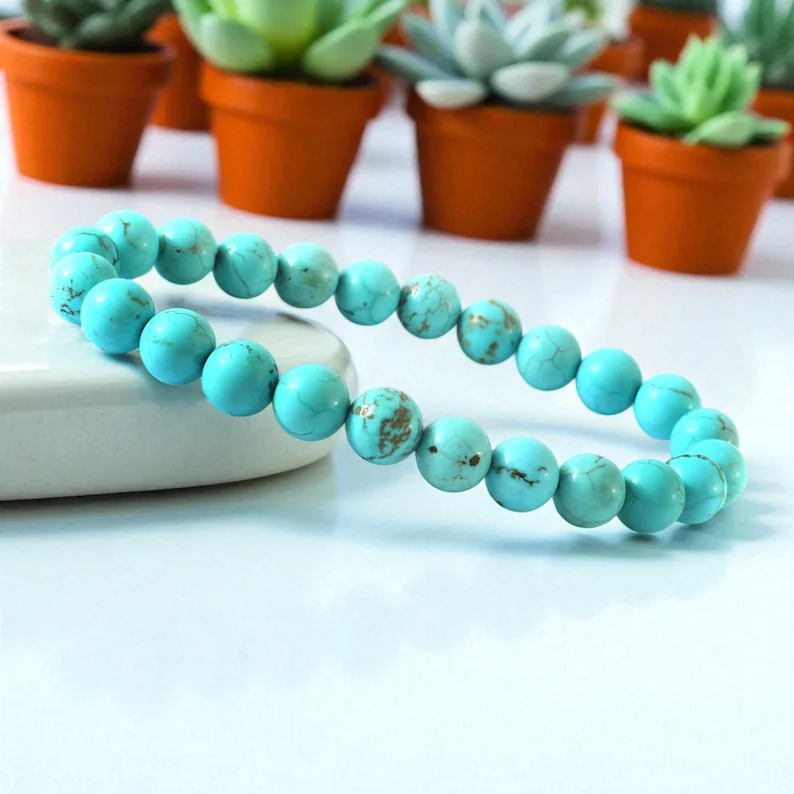 Turquoise Crystal Bracelet | Natural Turquoise Healing Stone Bracelet | Protection & Positive Energy Bracelet | Boho Gemstone Jewelry | Gift for Him & Her