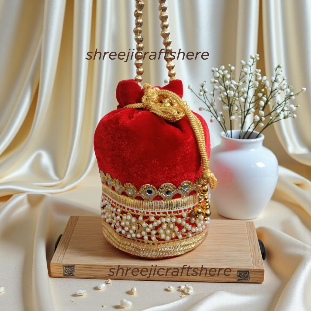 Handmade Velvet Potli Bags | Wedding Return Gift Bags | Bridal Potli Pouch | Indian Festive Gift Bags - Image 4