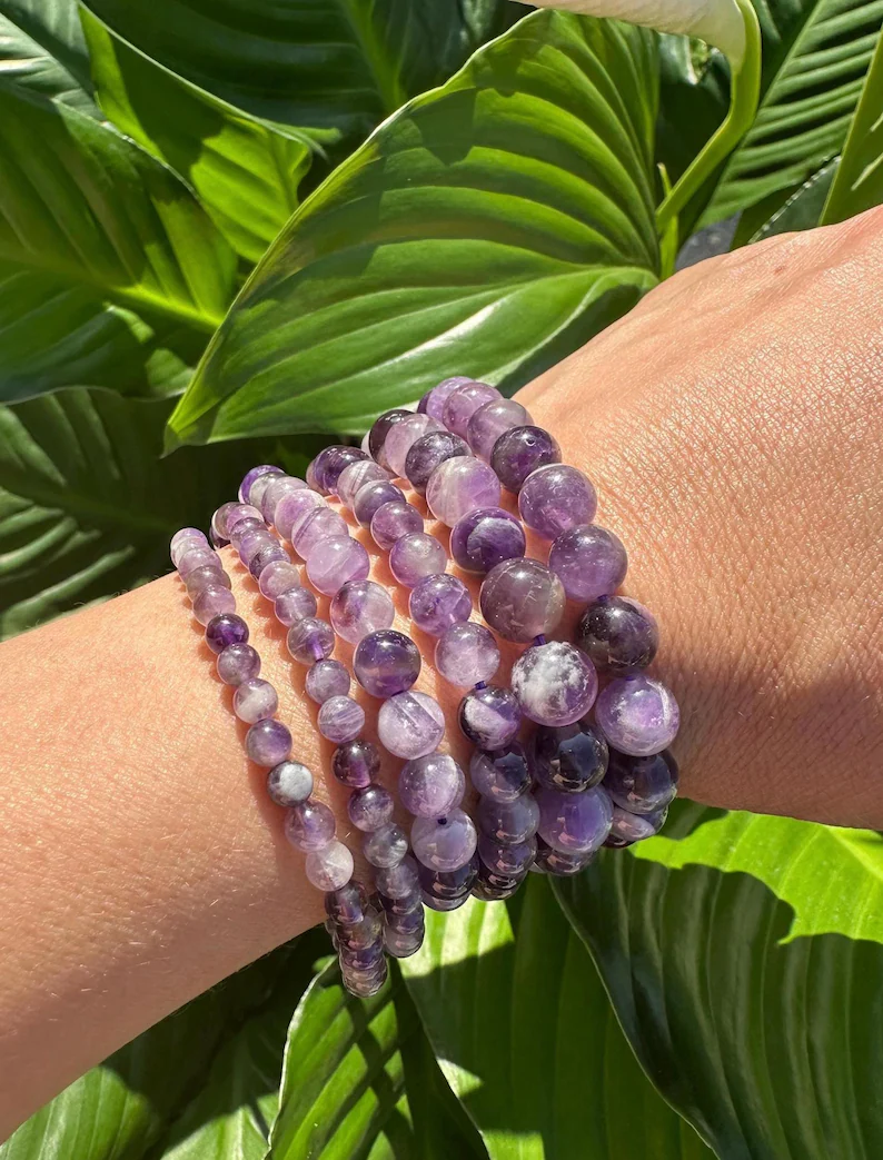 Amethyst Crystal Healing Bracelet | Natural Purple Amethyst Bead Bracelet | Calming & Protection Stone | Spiritual Jewelry | February Birthstone Gift