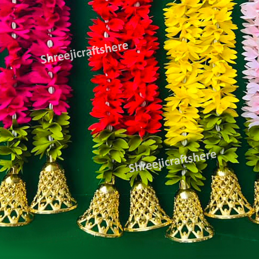 Jasmine Strings with Bells | 3 Feet' Floral Decoration | Backdrop, Main Door, Wedding, Diwali, Puja, Home Decor - Image 3