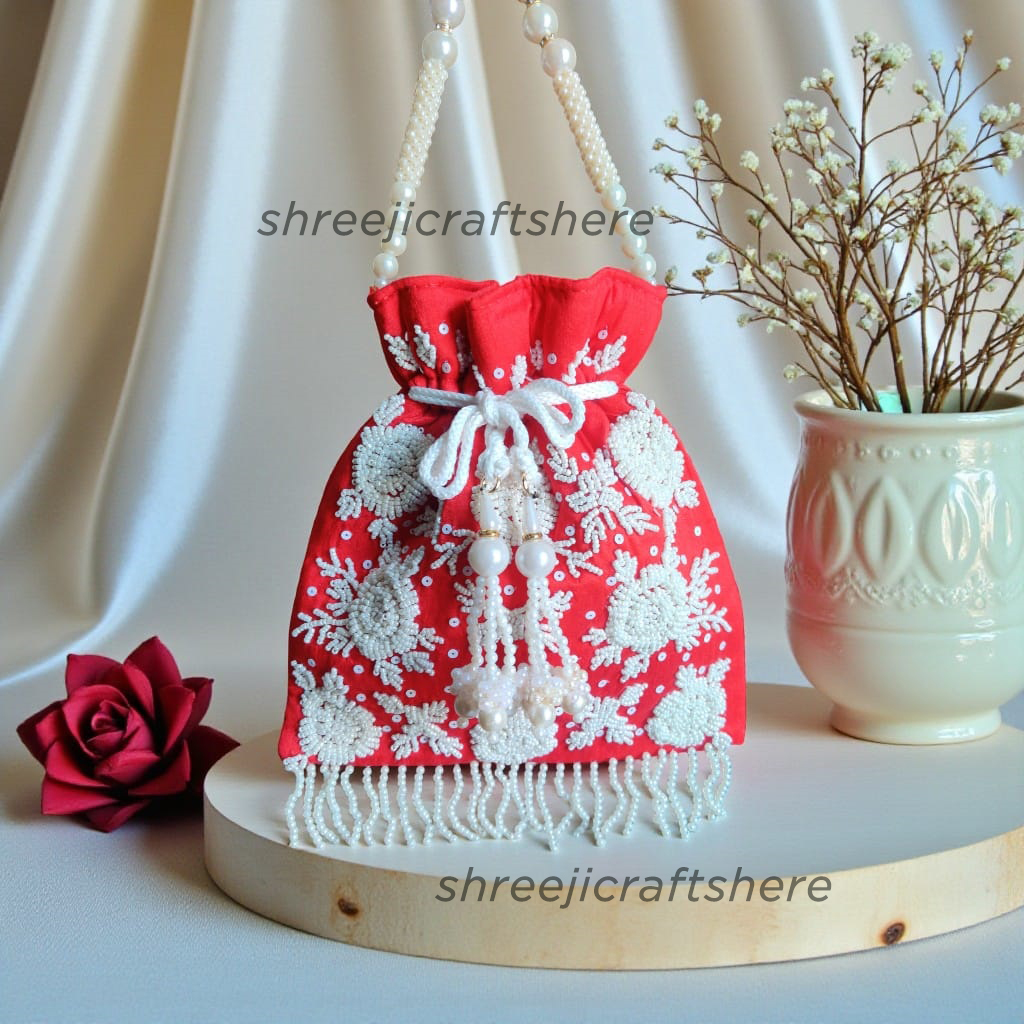Heavy Embellished Potli Bag | Bridal Party Clutch | Ethnic Handbag for Weddings & Functions - Image 6
