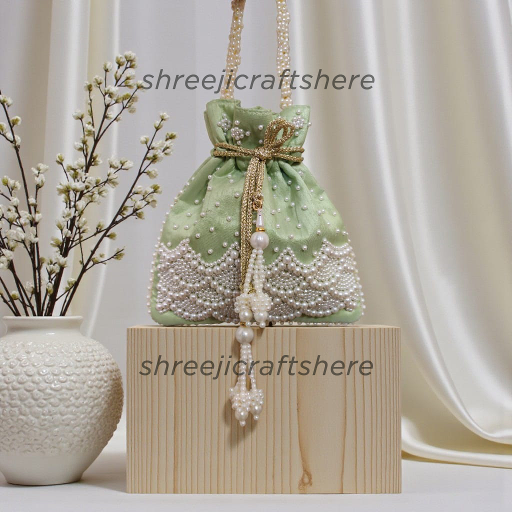 Handcrafted Heavy Potli Bag | Indian Bridal Clutch Purse | Elegant Wedding & Party Accessory - Image 8