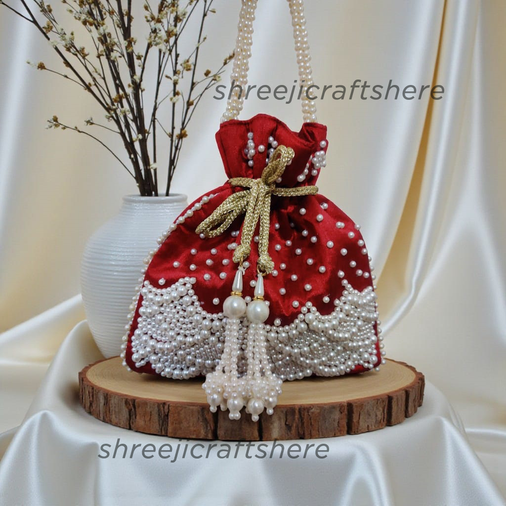 Handcrafted Heavy Potli Bag | Indian Bridal Clutch Purse | Elegant Wedding & Party Accessory - Image 6