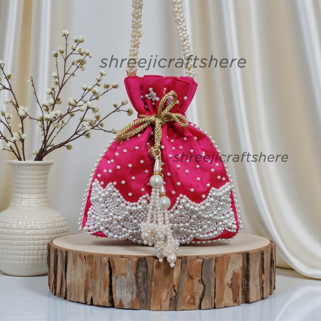 Handcrafted Heavy Potli Bag | Indian Bridal Clutch Purse | Elegant Wedding & Party Accessory - Image 9