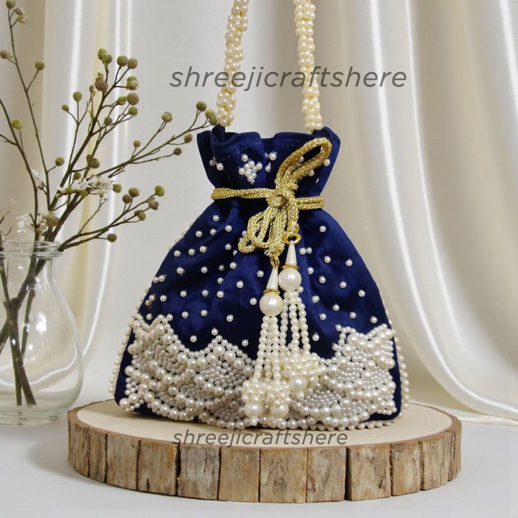 Handcrafted Heavy Potli Bag | Indian Bridal Clutch Purse | Elegant Wedding & Party Accessory - Image 5
