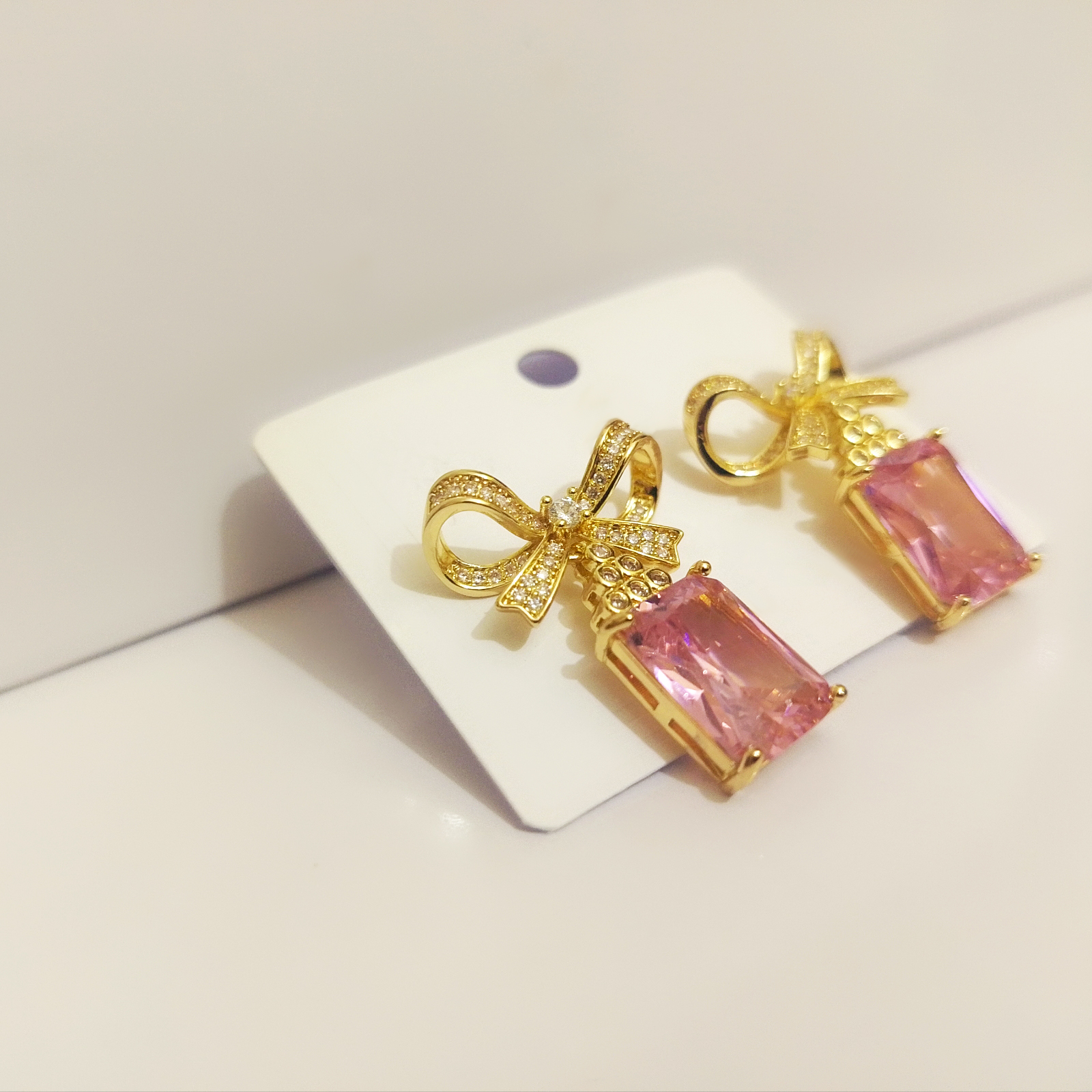 Sparkling Rhinestone Bow Earrings with Black Emerald-Cut Gemstone - Image 6