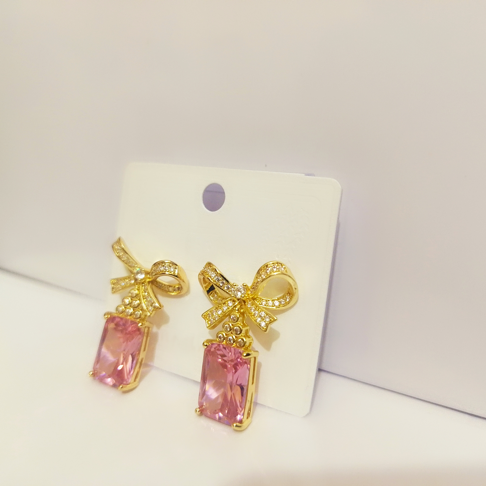 Sparkling Rhinestone Bow Earrings with Black Emerald-Cut Gemstone - Image 8