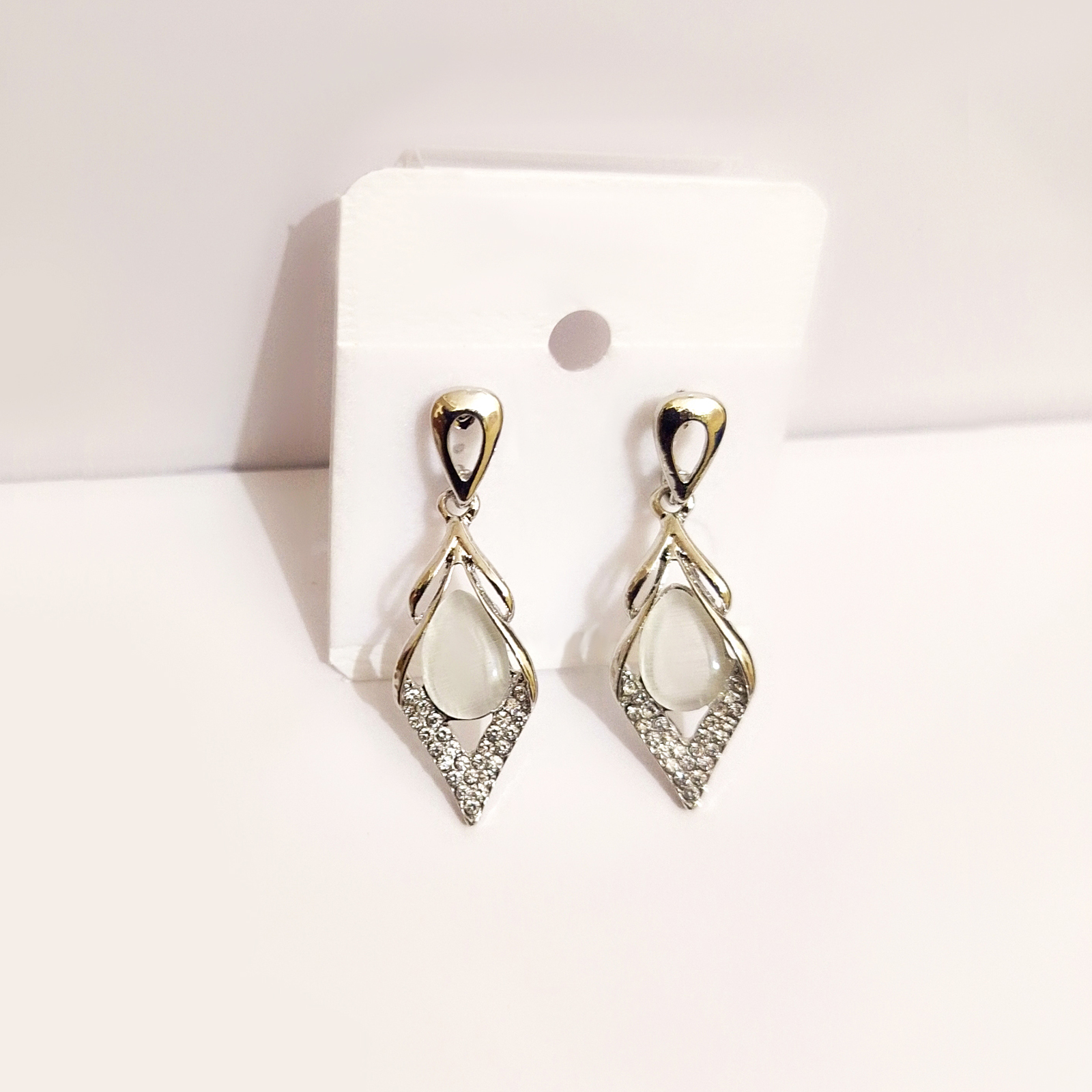 Luxury Silver-Tone Teardrop Pearl & Rhinestone Earrings