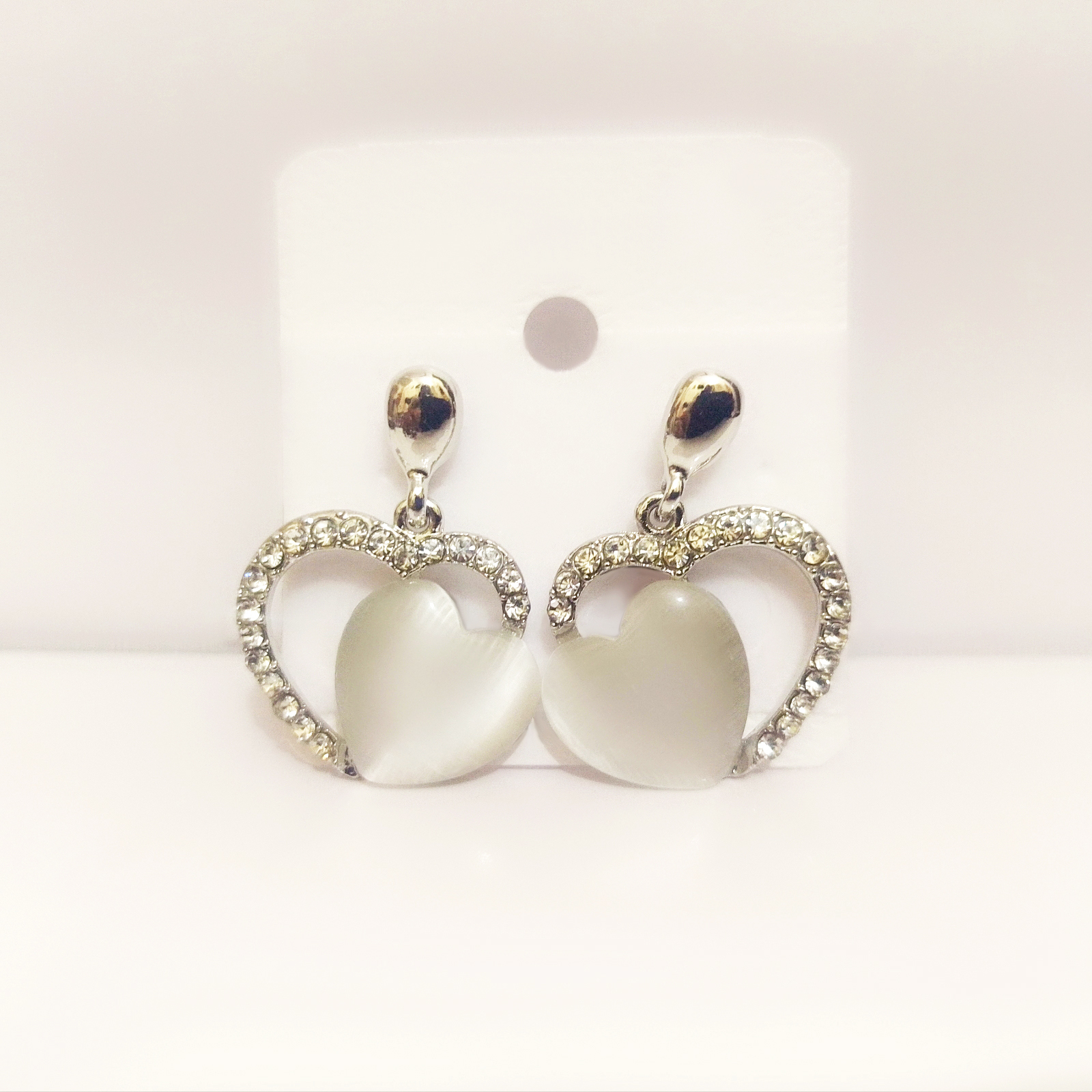 Eternal Love: Crystal-Framed Heart Drop Earrings (Silver-Tone)