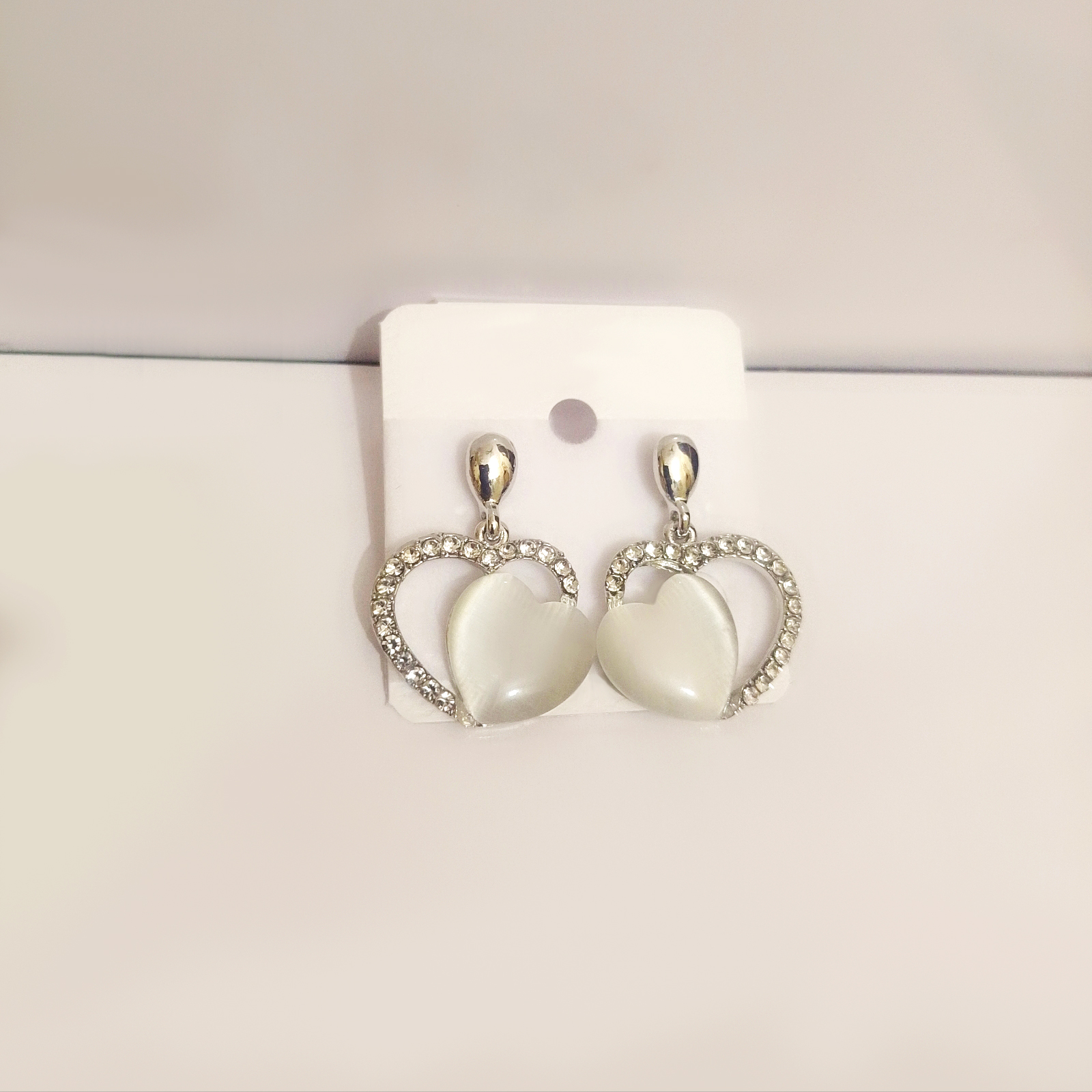 Eternal Love: Crystal-Framed Heart Drop Earrings (Silver-Tone) - Image 6
