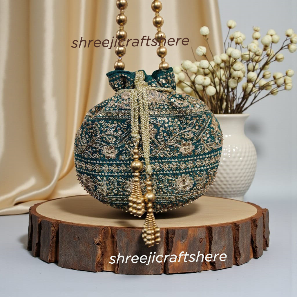 Heavy Embellished Potli Bag | Bridal Party Clutch | Ethnic Handbag for Weddings & Functions - Image 5