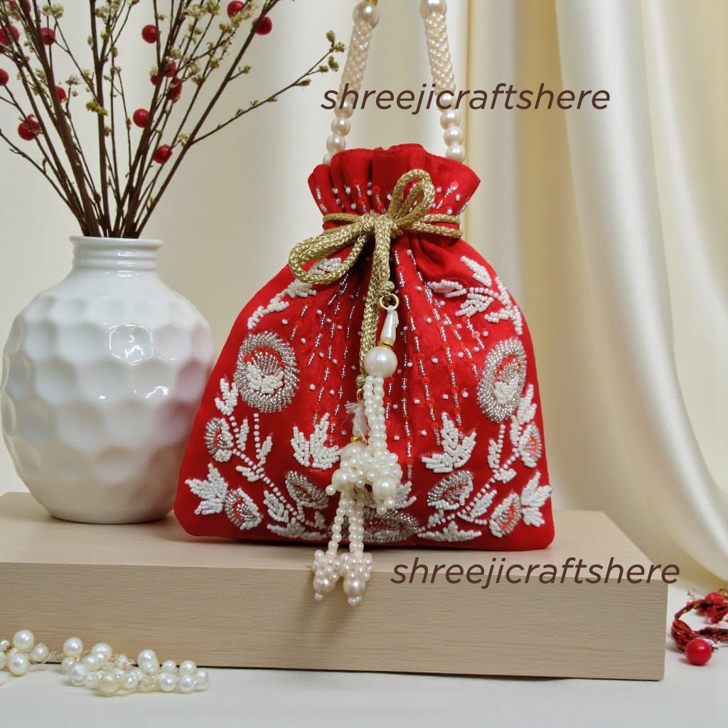 Handcrafted Heavy Potli Bag | Indian Bridal Clutch Purse | Elegant Wedding & Party Accessory - Image 9