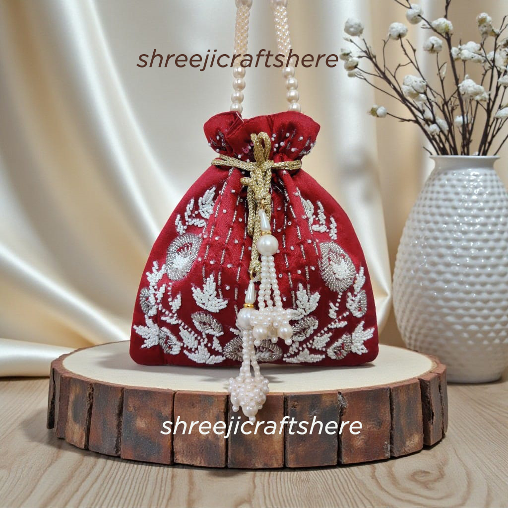 Handcrafted Heavy Potli Bag | Indian Bridal Clutch Purse | Elegant Wedding & Party Accessory - Image 2