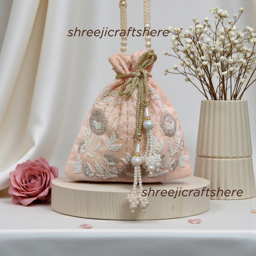Handcrafted Heavy Potli Bag | Indian Bridal Clutch Purse | Elegant Wedding & Party Accessory - Image 8