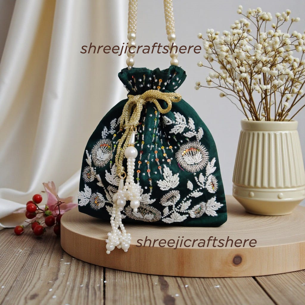 Handcrafted Heavy Potli Bag | Indian Bridal Clutch Purse | Elegant Wedding & Party Accessory - Image 7
