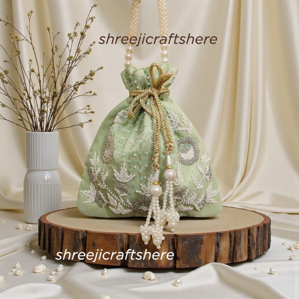 Handcrafted Heavy Potli Bag | Indian Bridal Clutch Purse | Elegant Wedding & Party Accessory - Image 6