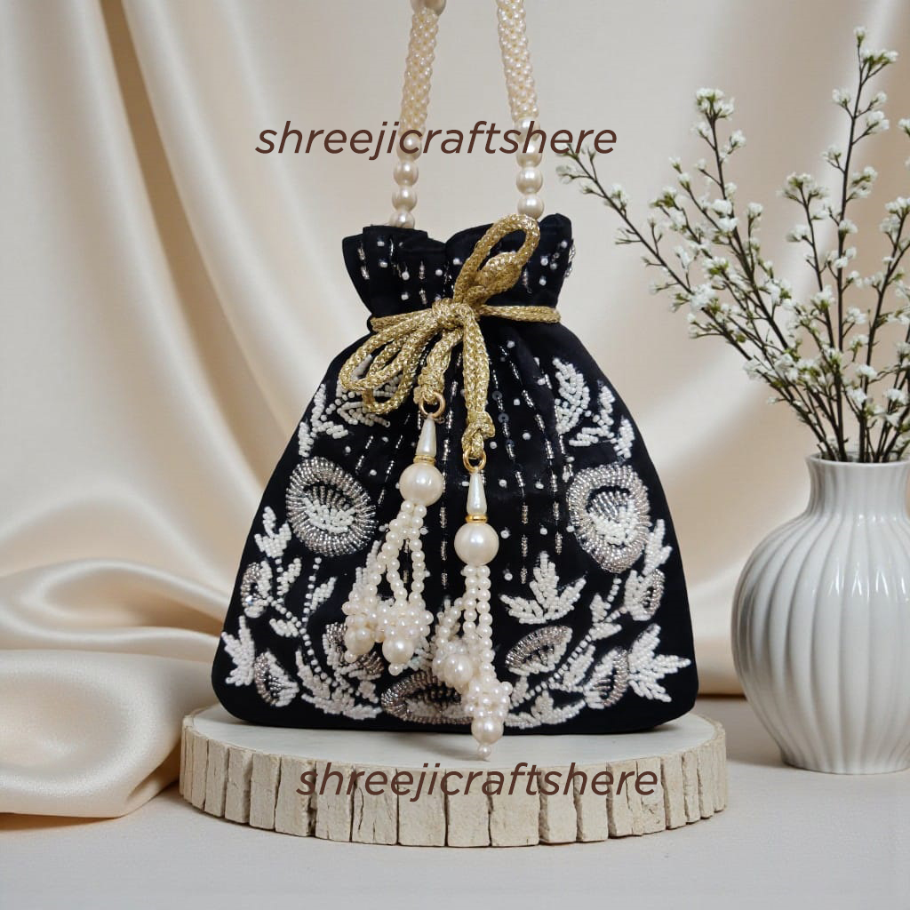 Handcrafted Heavy Potli Bag | Indian Bridal Clutch Purse | Elegant Wedding & Party Accessory - Image 5