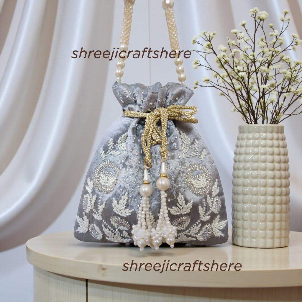 Handcrafted Heavy Potli Bag | Indian Bridal Clutch Purse | Elegant Wedding & Party Accessory - Image 10