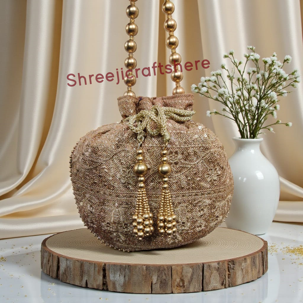 Heavy Embellished Potli Bag | Bridal Party Clutch | Ethnic Handbag for Weddings & Functions - Image 3
