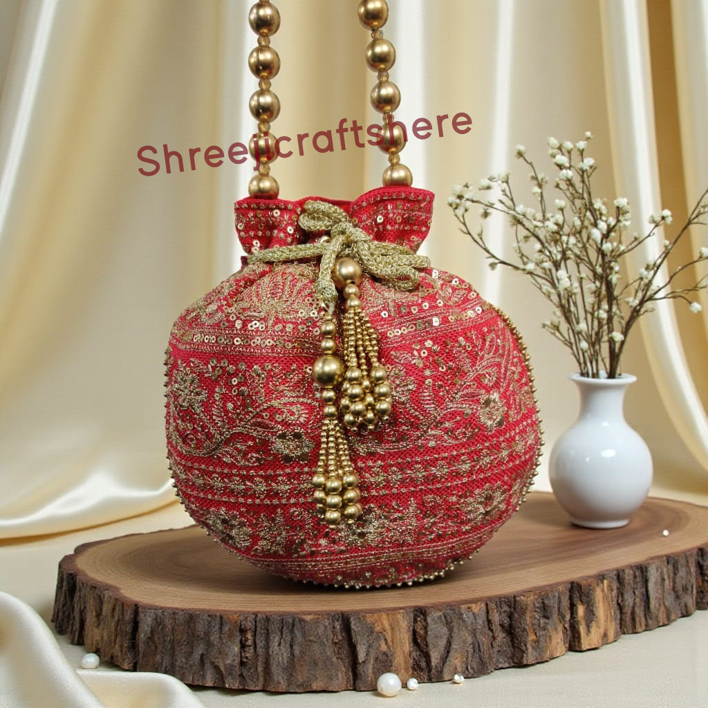 Heavy Embellished Potli Bag | Bridal Party Clutch | Ethnic Handbag for Weddings & Functions - Image 4